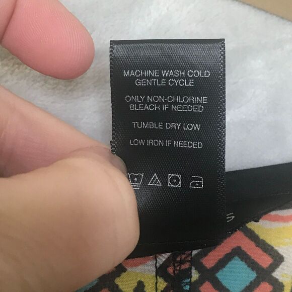 Ali Miles Top Womens 1X Orange Blue Geometric Print Semi Sheer V Neck Front Tie - Picture 7 of 10